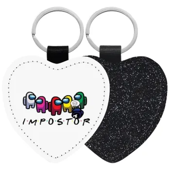 Among US impostor, Μπρελόκ PU δερμάτινο glitter καρδιά ΜΑΥΡΟ