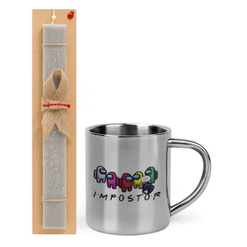 Among US impostor, Πασχαλινή Λαμπάδα με μεταλλική κούπα θερμό (300ml) & κερί αρωματικό πλακέ (30cm) (ΓΚΡΙ)