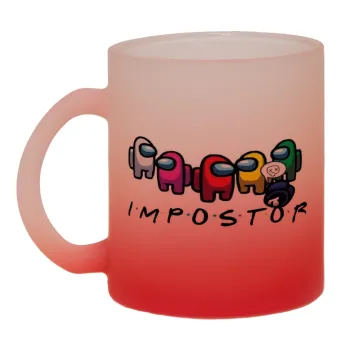 Among US impostor, Κούπα γυάλινη δίχρωμη με βάση το κόκκινο ματ, 330ml