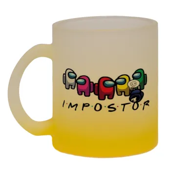 Among US impostor, Κούπα γυάλινη δίχρωμη με βάση το κίτρινο ματ, 330ml