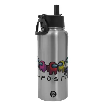 Among US impostor, Metal mug thermo Silver with Straw and Spout Lid (Stainless steel), double wall, 950ml