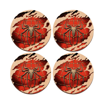 Spiderman cracked, ΣΕΤ x4 Σουβέρ ξύλινα στρογγυλά plywood (9cm)
