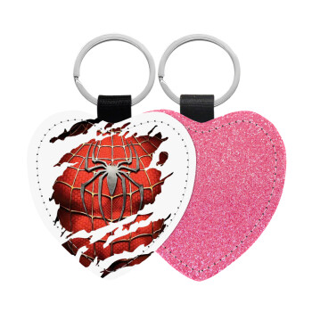 Spiderman cracked, Μπρελόκ PU δερμάτινο glitter καρδιά ΡΟΖ