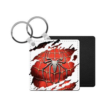 Spiderman cracked, Μπρελόκ Δερματίνη, τετράγωνο ΜΑΥΡΟ (5x5cm)