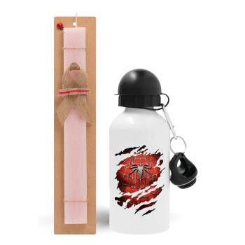 Spiderman cracked, Easter Set, metallic aluminum bottle (500ml) & aromatic flat Easter candle (30cm) (PINK)