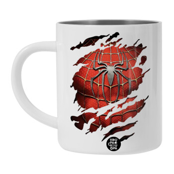 Spiderman cracked, Λευκή Ανοξείδωτη Μεταλλική Κούπα 450ml - Διπλού Τοιχώματος 