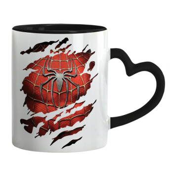 Spiderman cracked, Κούπα καρδιά χερούλι μαύρη, κεραμική, 330ml