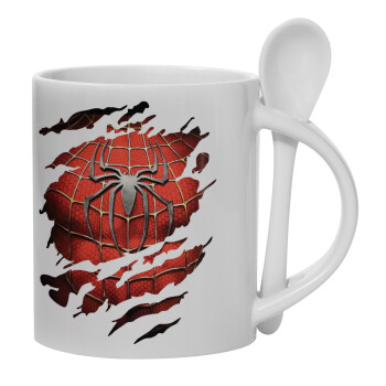Spiderman cracked, Ceramic coffee mug with Spoon, 330ml (1pcs)