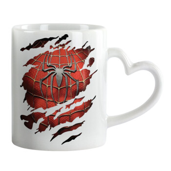 Spiderman cracked, Mug heart handle, ceramic, 330ml