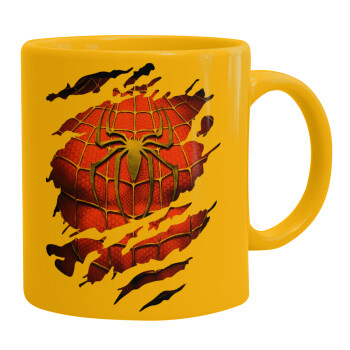 Spiderman cracked, Ceramic coffee mug yellow, 330ml (1pcs)