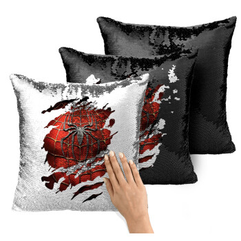 Spiderman cracked, Μαξιλάρι καναπέ Μαγικό Μαύρο με πούλιες 40x40cm περιέχεται το γέμισμα