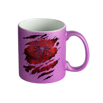 Spiderman cracked, Κούπα Μωβ Glitter που γυαλίζει, κεραμική, 330ml
