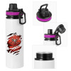Metallic water bottle with safety lid, 850ml aluminum