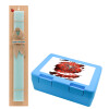 Easter Set, children's snack container BLUE & Easter aromatic flat candle (30cm) (TURQUOISE)