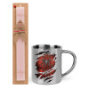 Easter Set, metallic thermal cup (300ml) & aromatic flat Easter candle (30cm) (PINK)