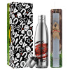 Easter Set, metallic stainless thermos flask (500ml) & scented flat Easter candle (30cm) (GRAY)