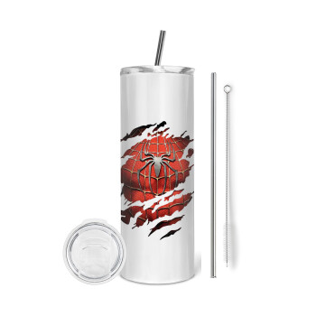 Spiderman cracked, Eco friendly stainless steel tumbler 600ml, with metal straw & cleaning brush