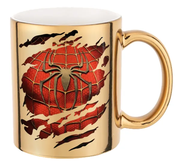 Spiderman cracked — Mug ceramic, gold mirror, 330ml