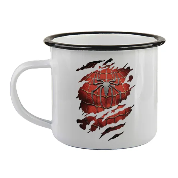 Spiderman cracked — Enamel mug with black rim, 360ml