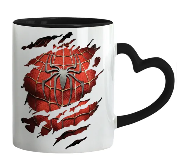 Spiderman cracked — Mug heart black handle, ceramic, 330ml