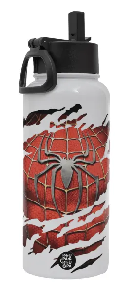 Spiderman cracked — Metal mug thermo White with Straw and Spout Lid (Stainless steel), double wall, 950ml