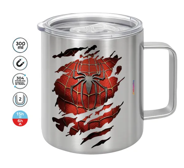 Spiderman cracked — Double-walled stainless steel mug 300ml with temperature-retaining lid