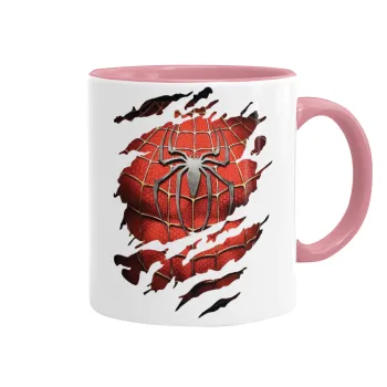 Spiderman cracked, Κούπα χρωματιστή ροζ, κεραμική, 330ml