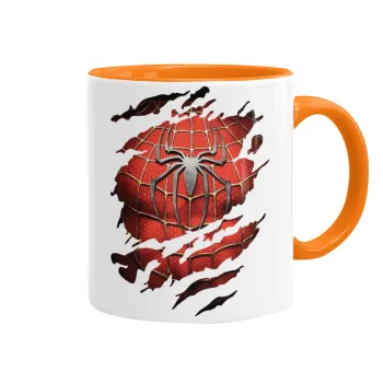 Spiderman cracked, Κούπα χρωματιστή πορτοκαλί, κεραμική, 330ml