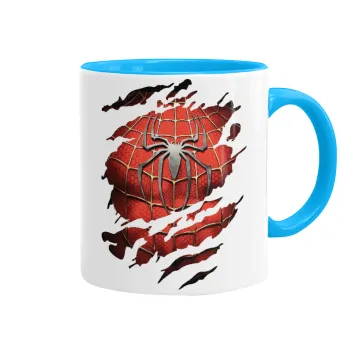Spiderman cracked, Κούπα χρωματιστή γαλάζια, κεραμική, 330ml