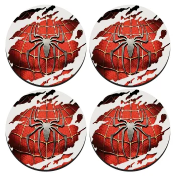 Spiderman cracked, ΣΕΤ 4 Σουβέρ ξύλινα στρογγυλά (9cm)