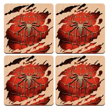 Spiderman cracked, ΣΕΤ x4 Σουβέρ ξύλινα τετράγωνα plywood (9cm)