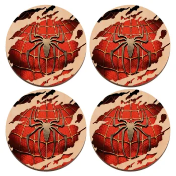 Spiderman cracked, ΣΕΤ x4 Σουβέρ ξύλινα στρογγυλά plywood (9cm)