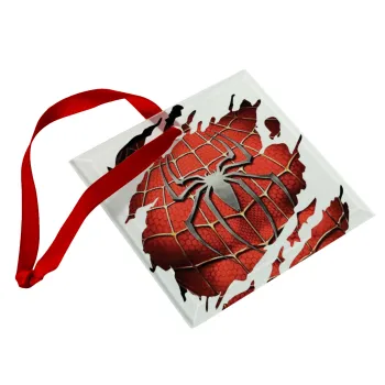 Spiderman cracked, Στολίδι Χριστουγεννιάτικο στολίδι γυάλινο τετράγωνο 9x9cm