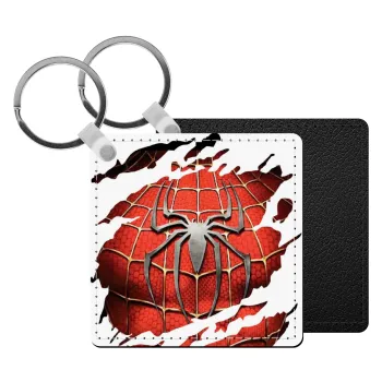 Spiderman cracked, Μπρελόκ Δερματίνη, τετράγωνο ΜΑΥΡΟ (5x5cm)