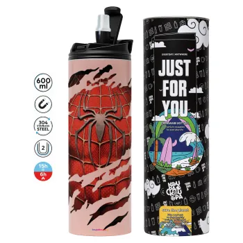 Spiderman cracked, Tumbler ποτήρι θερμό ΡΟΖ από ανοξείδωτο ατσάλι 600ml