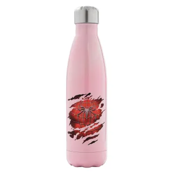 Spiderman cracked, Metal mug thermos Pink Iridiscent (Stainless steel), double wall, 500ml