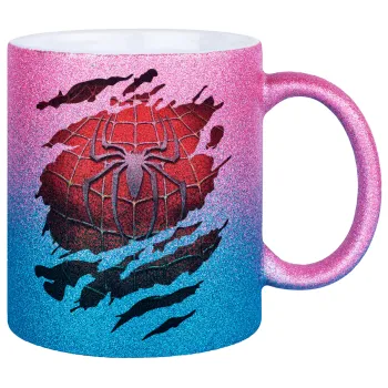 Spiderman cracked, Κούπα Χρυσή/Μπλε Glitter, κεραμική, 330ml