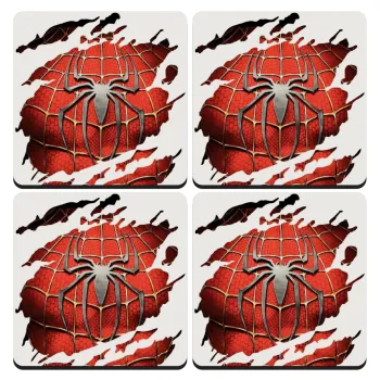 Spiderman cracked, ΣΕΤ 4 Σουβέρ ξύλινα τετράγωνα (9cm)