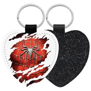 Spiderman cracked, Μπρελόκ PU δερμάτινο glitter καρδιά ΜΑΥΡΟ