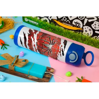 Spiderman cracked, Easter candle, Childrens hot water bottle, stainless steel, with safety straw, BLUE (500ml)