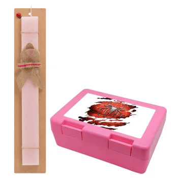 Spiderman cracked, Easter Set, children's snack container PINK & scented flat Easter candle (30cm) (PINK)