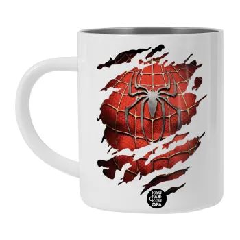 Spiderman cracked, Λευκή Ανοξείδωτη Μεταλλική Κούπα 450ml - Διπλού Τοιχώματος 