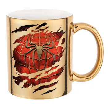 Spiderman cracked, Κούπα κεραμική, χρυσή καθρέπτης, 330ml