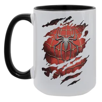Spiderman cracked, Κούπα Mega 15oz, κεραμική Μαύρη, 450ml