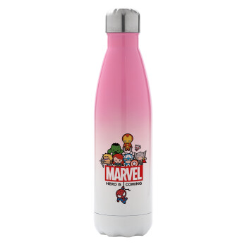 MARVEL, Metal mug thermos Pink/White (Stainless steel), double wall, 500ml