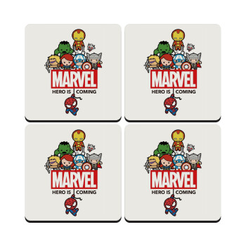 MARVEL, ΣΕΤ 4 Σουβέρ ξύλινα τετράγωνα (9cm)