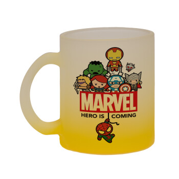 MARVEL, Κούπα γυάλινη δίχρωμη με βάση το κίτρινο ματ, 330ml