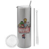 Tumbler stainless steel Silver 600ml, with metal straw & cleaning brush