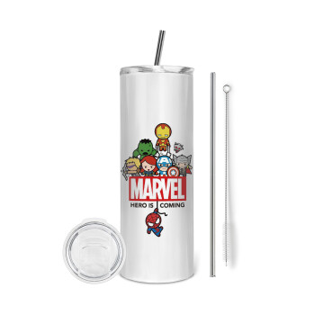 MARVEL, Eco friendly stainless steel tumbler 600ml, with metal straw & cleaning brush