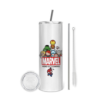 MARVEL, Tumbler ποτήρι θερμό από ανοξείδωτο ατσάλι 600ml, με μεταλλικό καλαμάκι & βούρτσα καθαρισμού